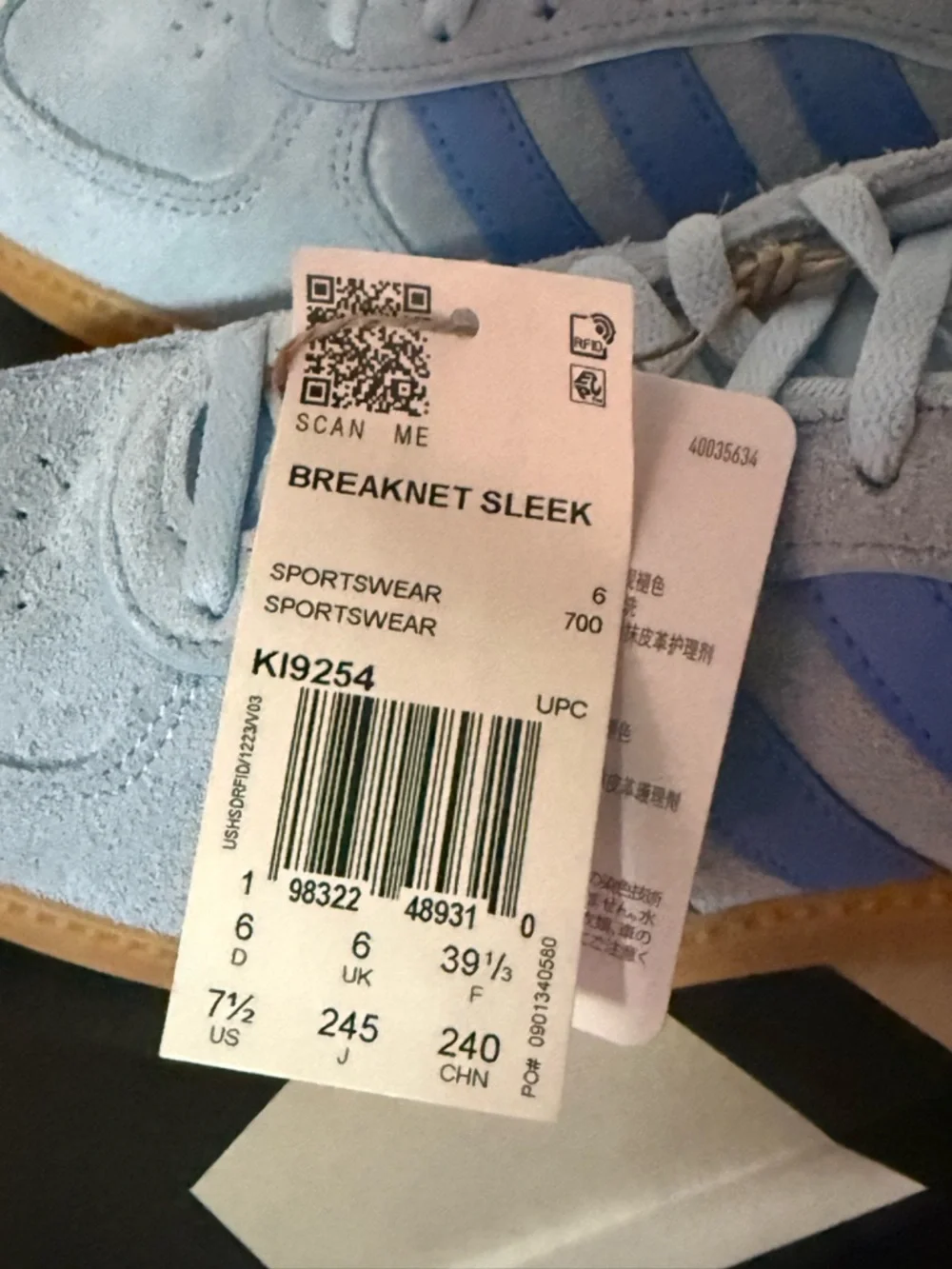 adidas Originals Light Blue Suede Sneakers with Blue Stripes and Gum Sole